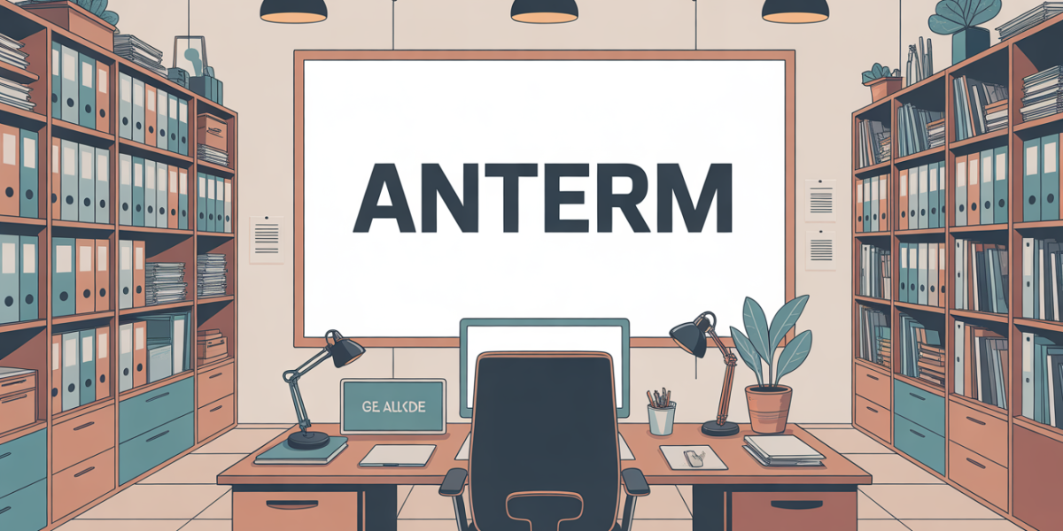 Illustration bureau avec tableau terminologie Anterm