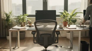 bureau moderne organise productivite plante ergonomie