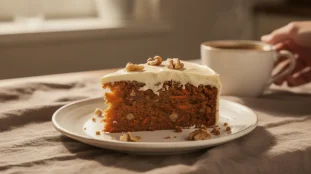 Part carrot cake maison glaçage cream cheese et café