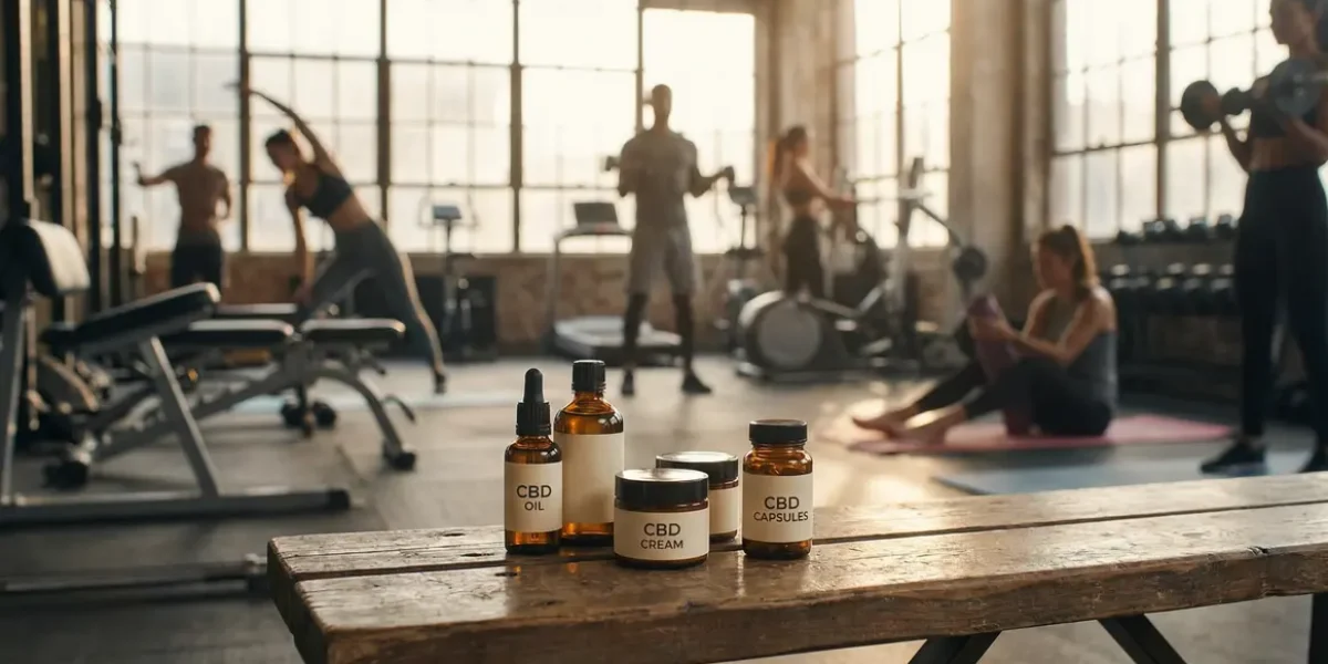 flacons huile cbd creme capsules salle de sport moderne