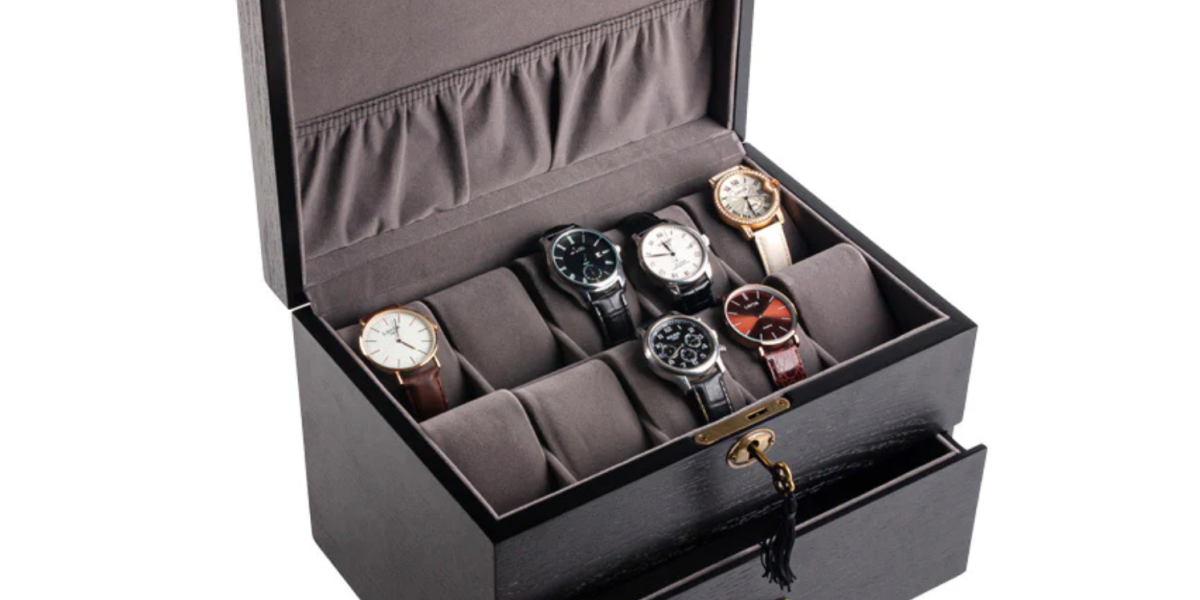 coffret à montre de luxe : coffret élégant en bois contenant plusieurs montres de luxe