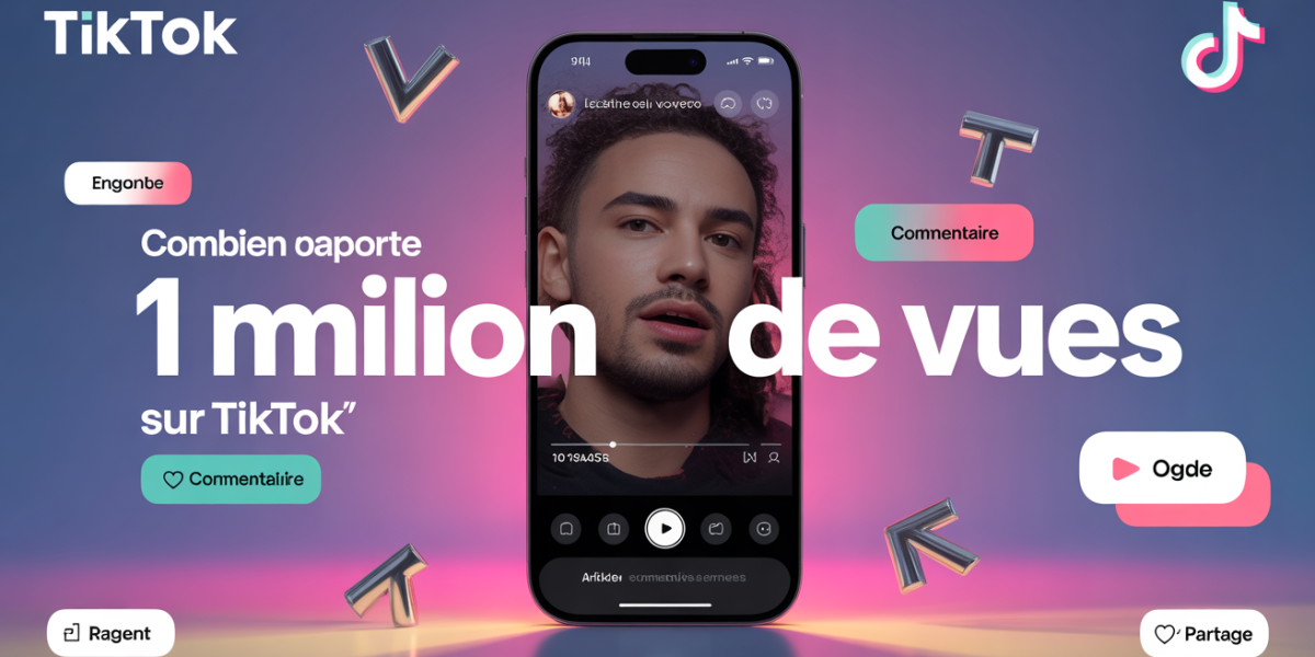 Illustration smartphone TikTok argent engagement combien rapporte 1 million de vues 2025