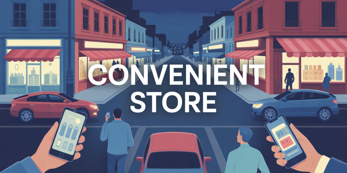 convenient store en ville la nuit avec magasins ouverts