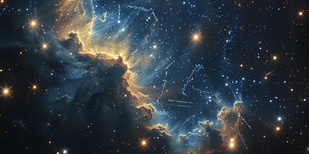 branding astral : illustration mêlant symboles astrologiques et concepts de marketing