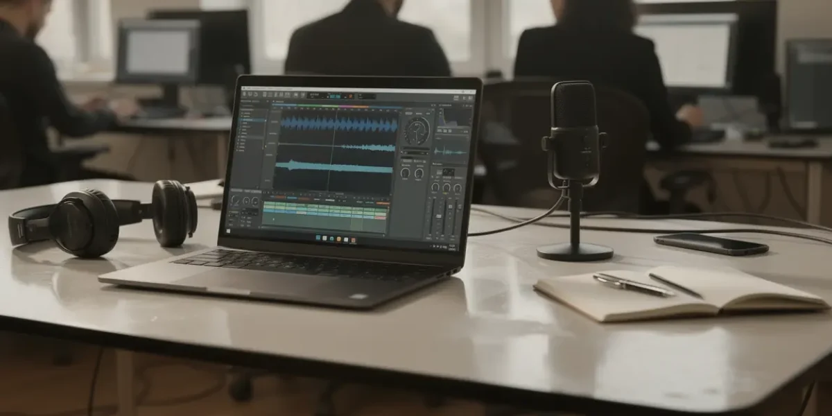 Ordinateur portable avec logiciel Audacity pour enregistrer musique PC