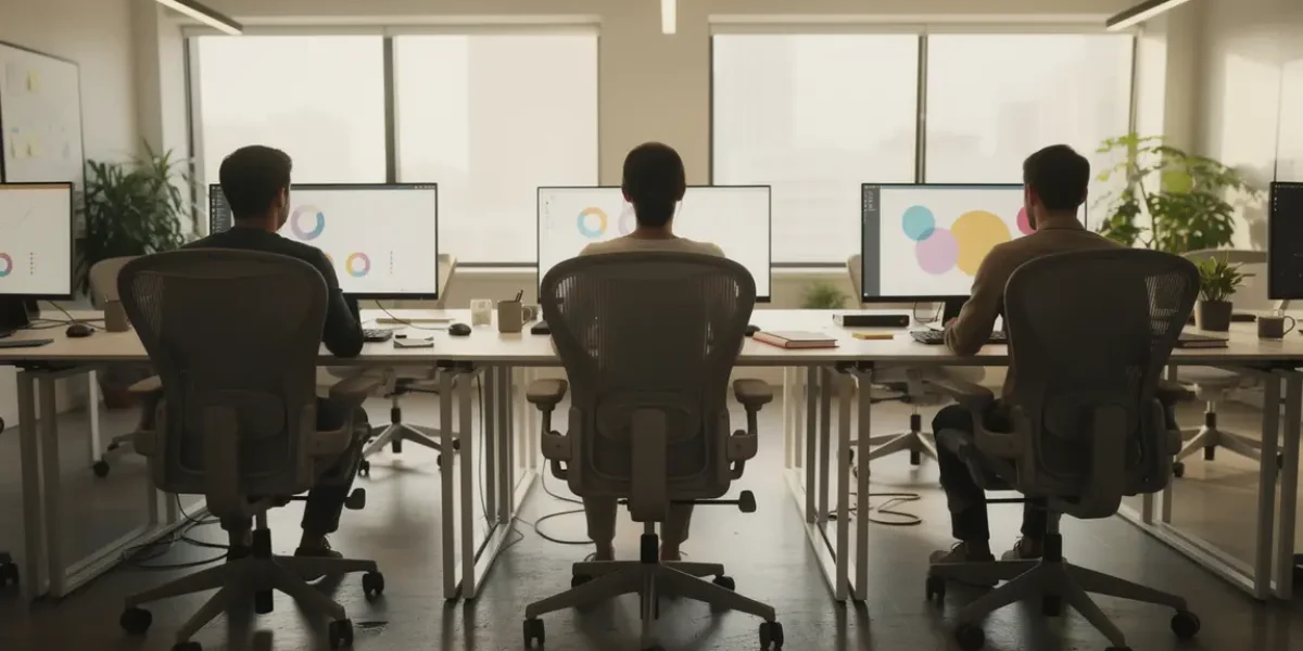 Espace de travail avec chaises bureau ergonomiques silhouettes dos