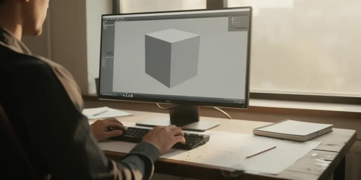 Vue espace de travail sur ordinateur modele 3d gratuit