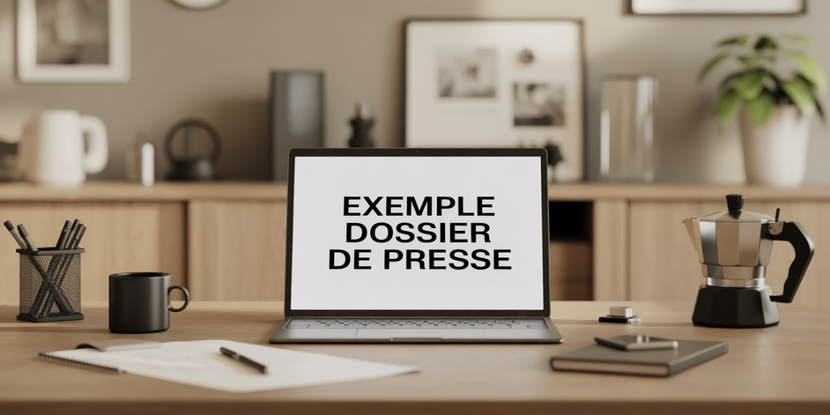 Exemple dossier de presse sur bureau avec ordinateur et accessoires