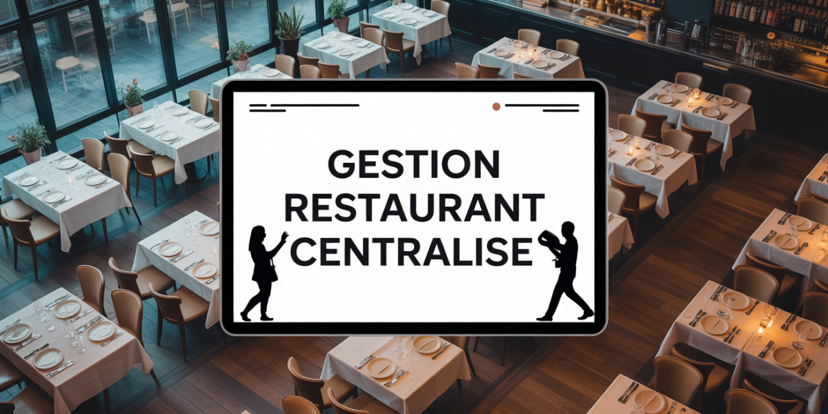 Tablette affichant un dashboard central en restaurant moderne