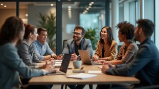 engagement professionnel : équipe collaborative et motivée au travail