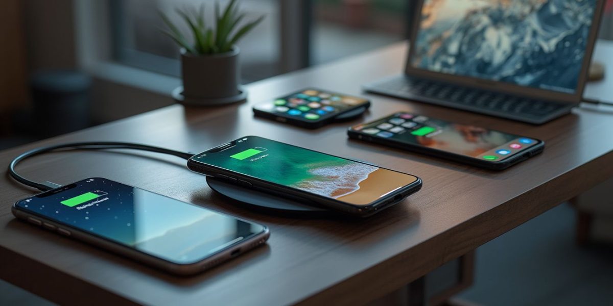 recharge sans fil : smartphone en cours de recharge sans câble