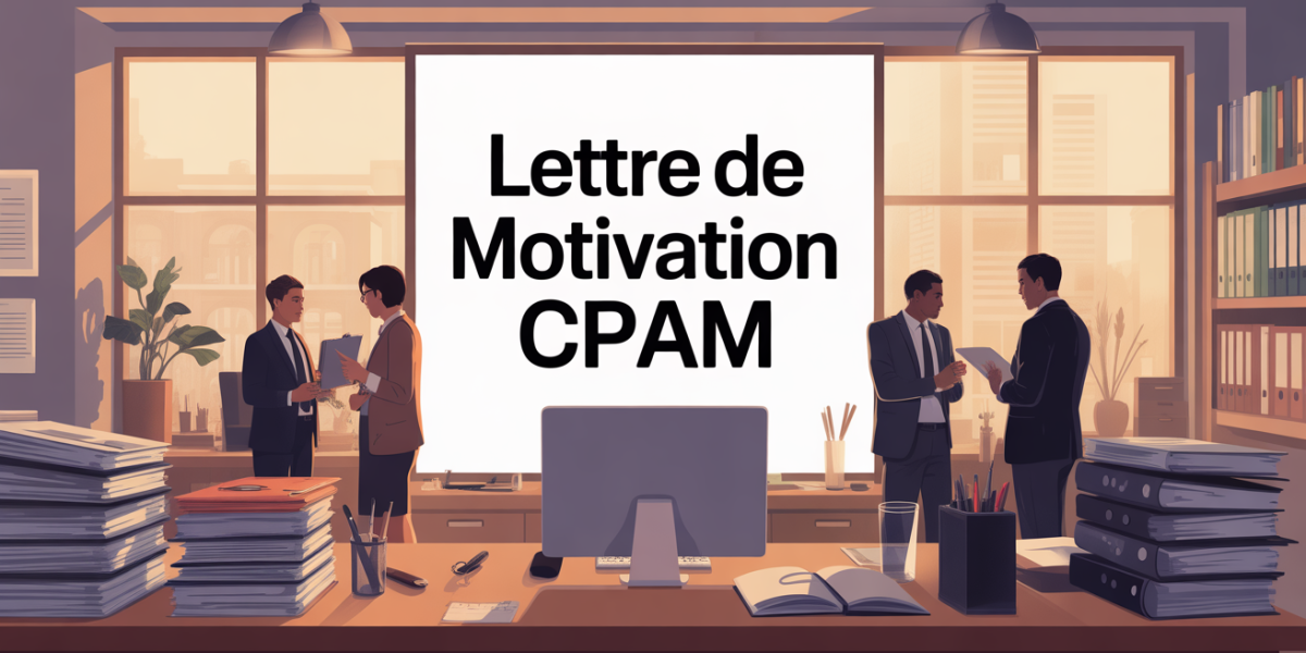 Lettre de motivation CPAM illustration bureau administratif moderne