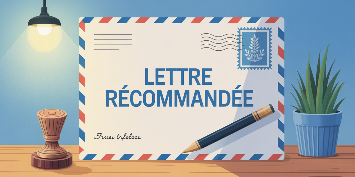 Lettre recommandée illustration enveloppe tampon stylo