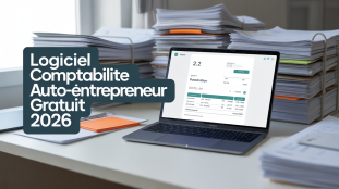 Logiciel comptabilité auto entrepreneur gratuit sur ordinateur, bureau lumineux