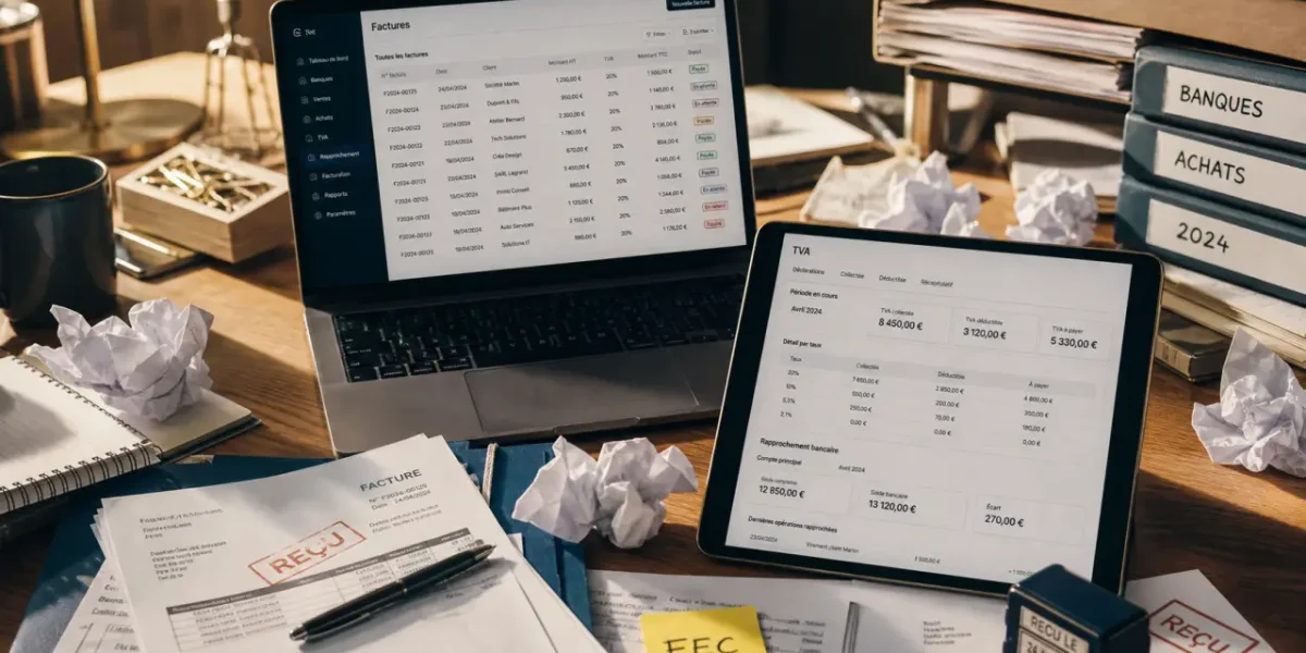 Logiciel comptabilité entreprise individuelle : TVA, liasse fiscale, FEC sur écran et factures