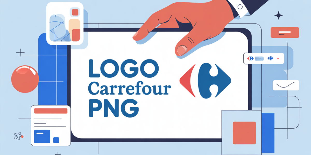main stylisee presentant le texte logo carrefour png sur fond bleu rouge