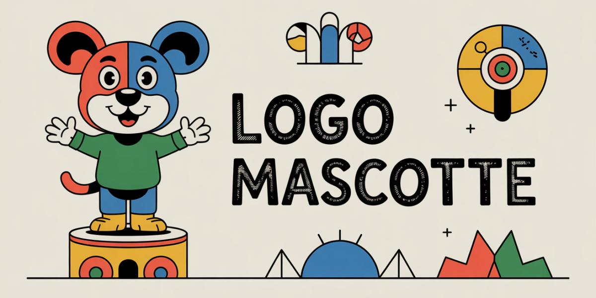 logo mascotte illustré coloré sur piédestal branding