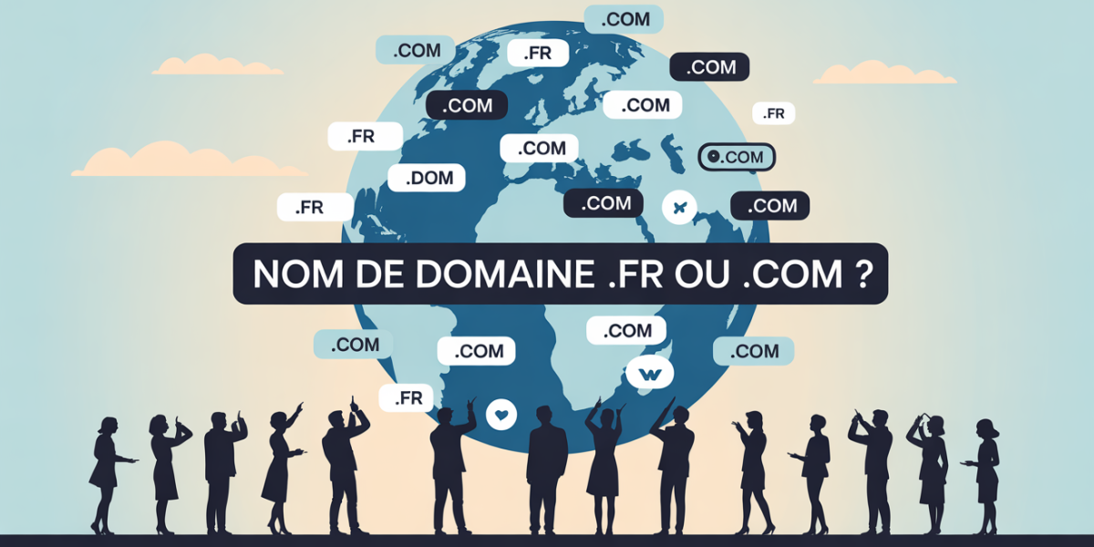 Globe web avec domaines .fr et .com illustration decision