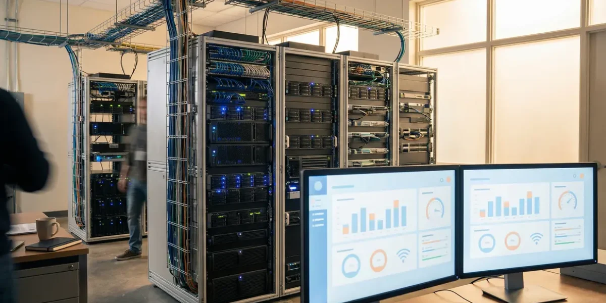 Serveurs WordPress connectés dashboard lumineux