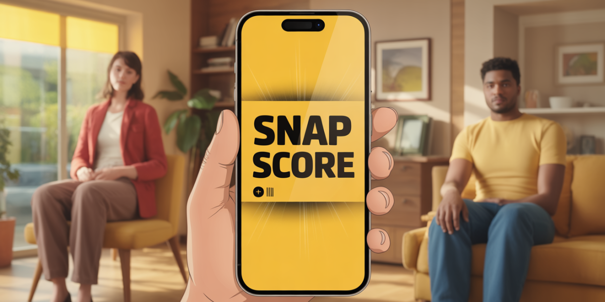 illustration snap score, smartphone main fond jaune