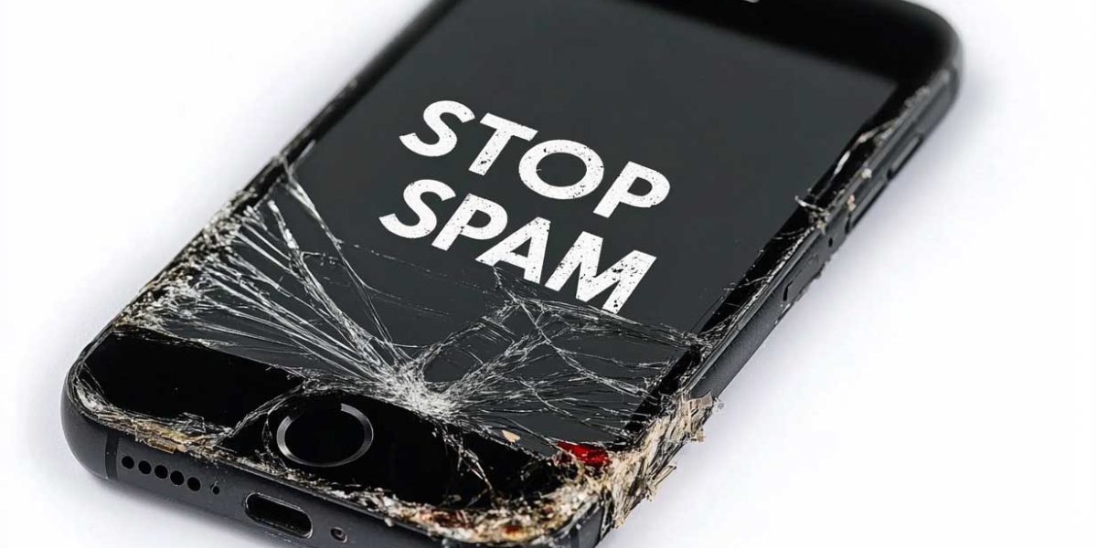 filtrage appels spam iPhone : écran d'iPhone affichant une notification d'appel spam bloqué