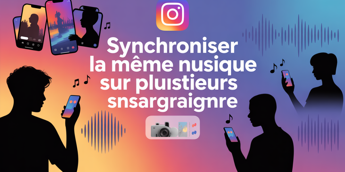Synchroniser la meme musique sur stories Instagram, silhouettes smartphone, ambiance moderne