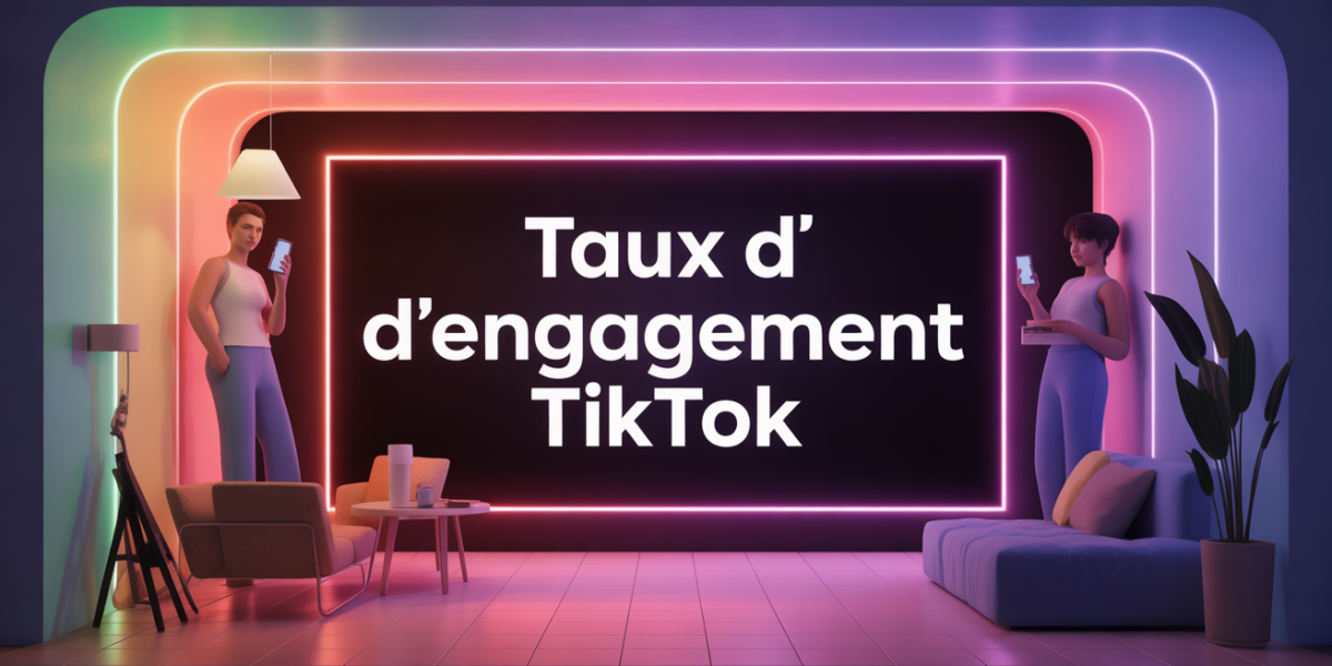 Visuel neon TikTok taux d engagement silhouettes et stats
